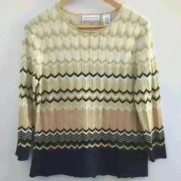 🌴2/$25🌴ALFRED DUNNER | Women's Black/Gold/White  Knitted Stretchy Sweater - Picture 1 of 4